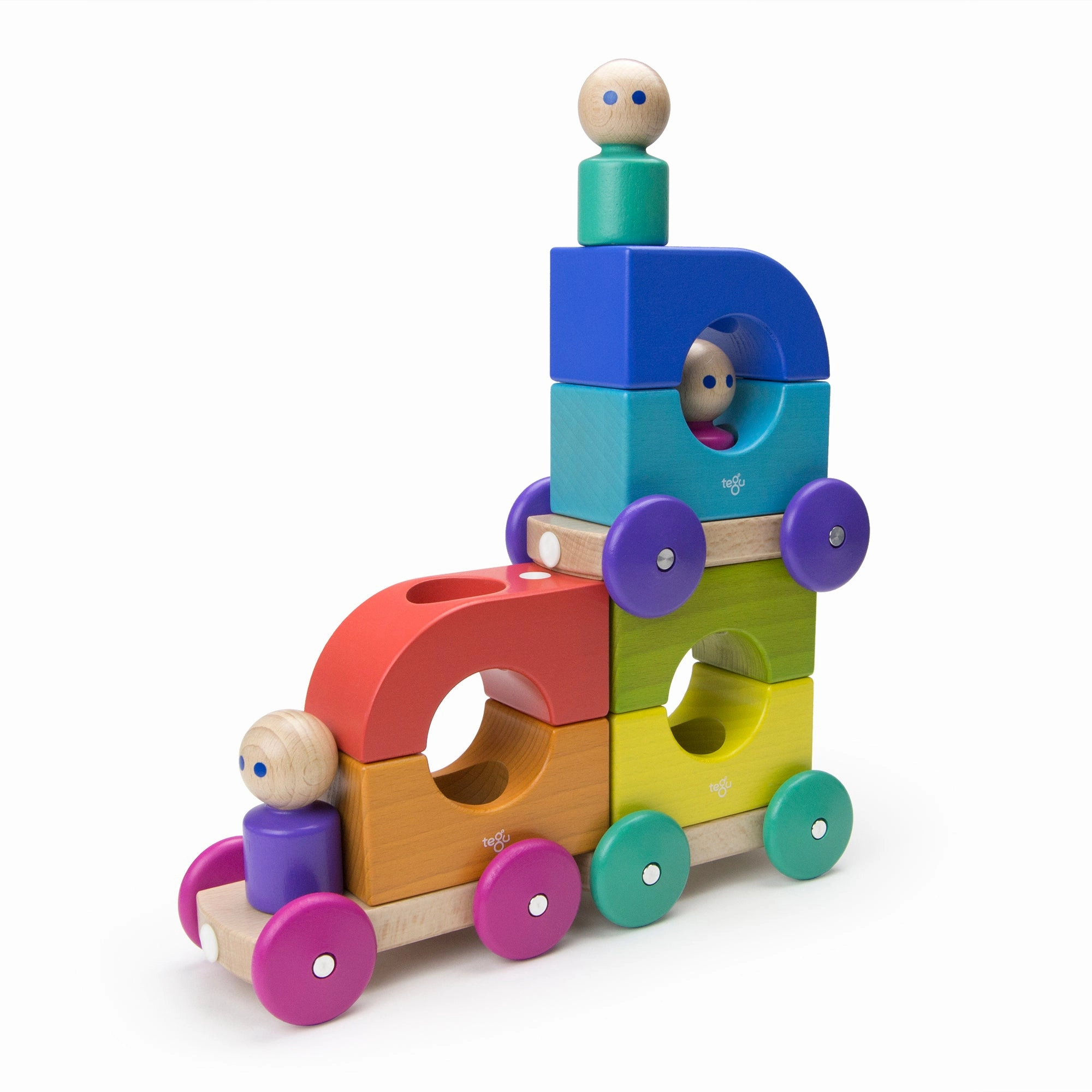Tegu Tram Rainbow Magnetic Wooden Blocks