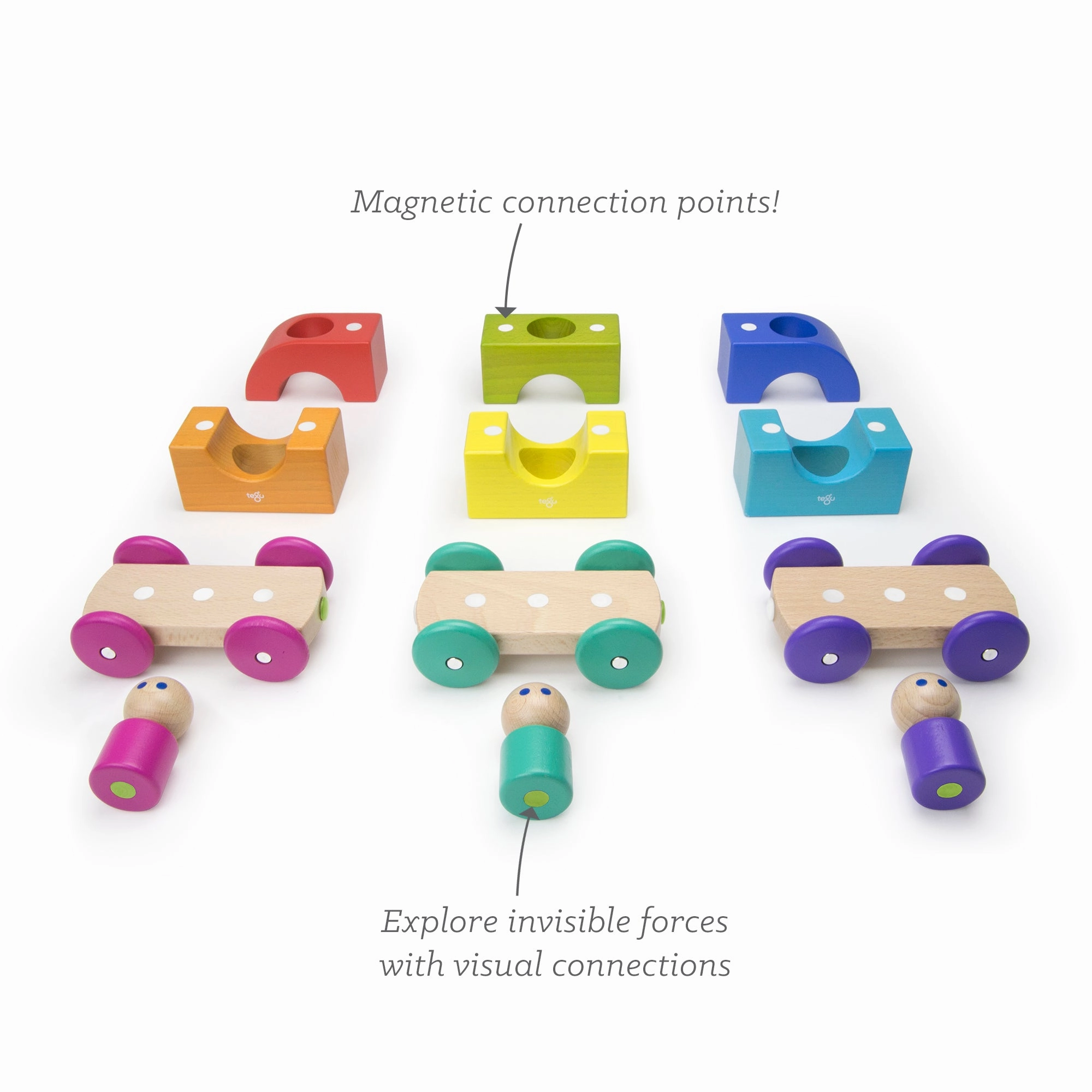 Tegu Tram Rainbow Magnetic Wooden Blocks