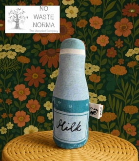 Upcycled Denim Milk Bottle  Handmade Sustainable Soft Toy (17 cm)