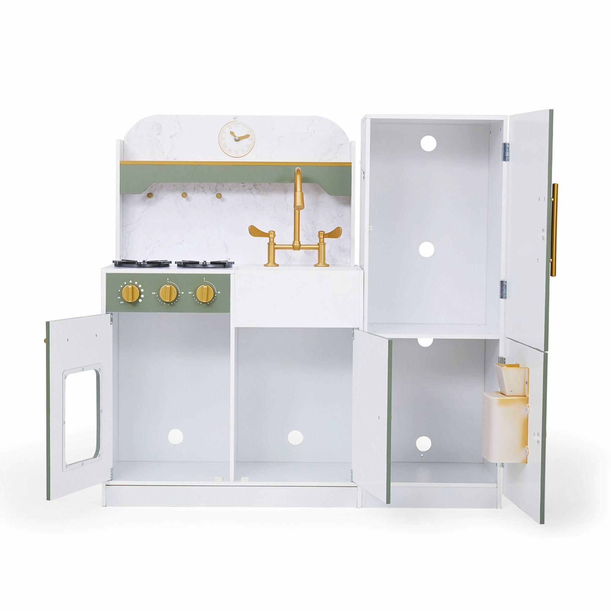 Versailles Wooden Deluxe Play Kitchen Plus Refrigerator And 15 Accessories, Olive Green