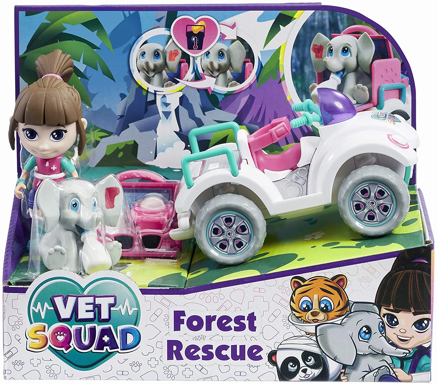 Vet Squad - Forest Rescue - Ava & Quadbike, 3 inch articulated vet figure with vehicle, pet and accessories - Suitable for 4 years and above