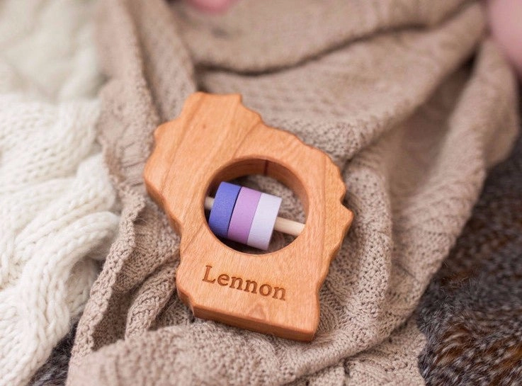 Wisconsin State Wooden Baby Rattle